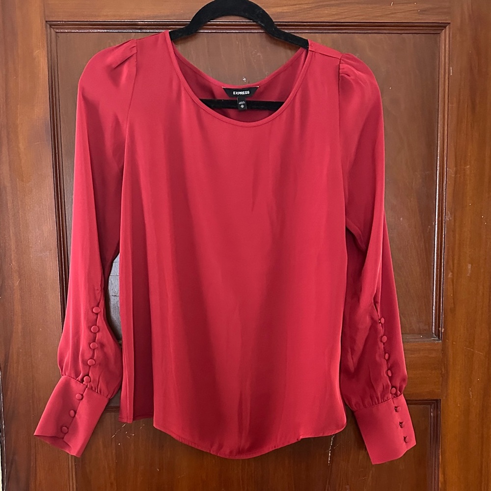 Express Red Blouse with Buttoned Cuffs